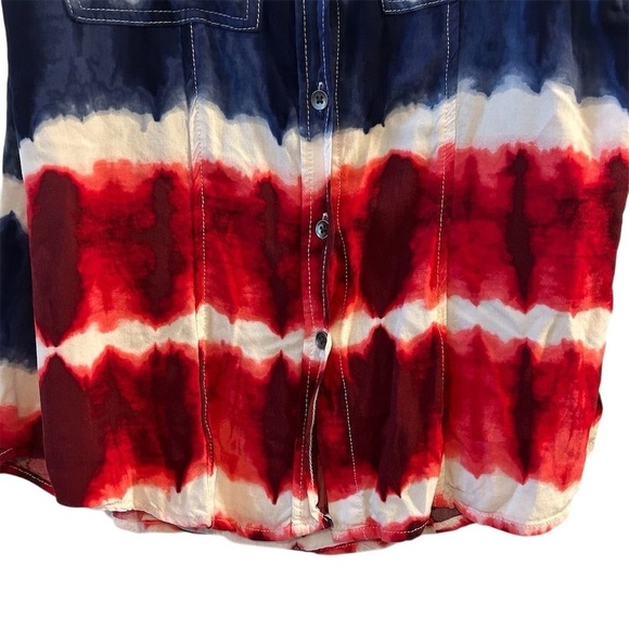Rock & Republic Ladies Red, White and Blue Tie-Dye Sleeveless Button Up, M - Picture 3 of 7